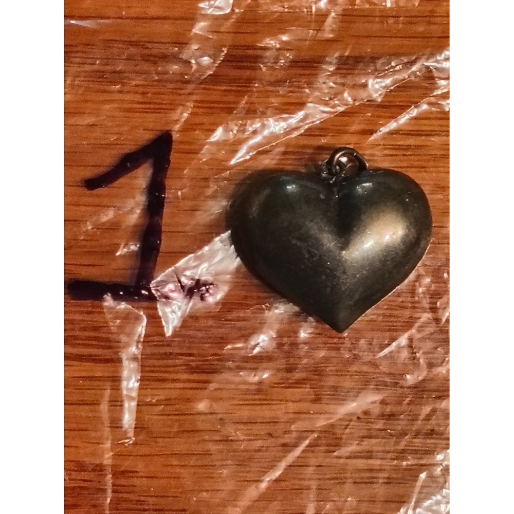 Puffy Heart Pendant Charm Black Gunmetal Metallic Unisex 925 Solid Heart